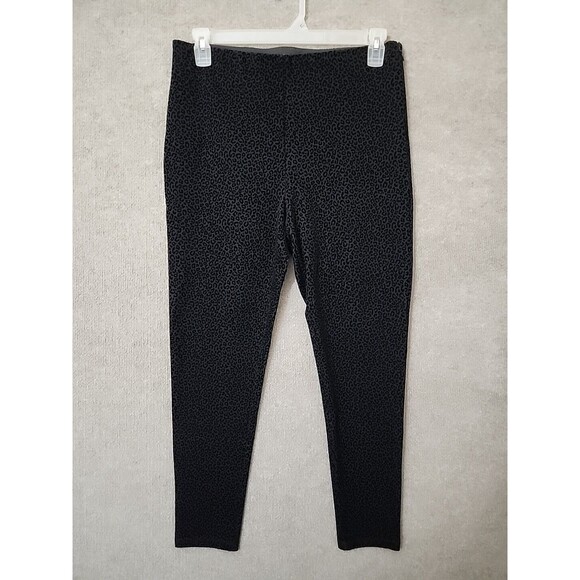 Ann Taylor Side Zip Ankle Pant Women L Black Velvet Leopard Print Bi-Stretch NEW - Picture 2 of 8